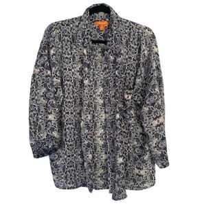 Joe Fresh Geometric Floral Button Down Blouse Short 3/4 Sleeve Lightweight